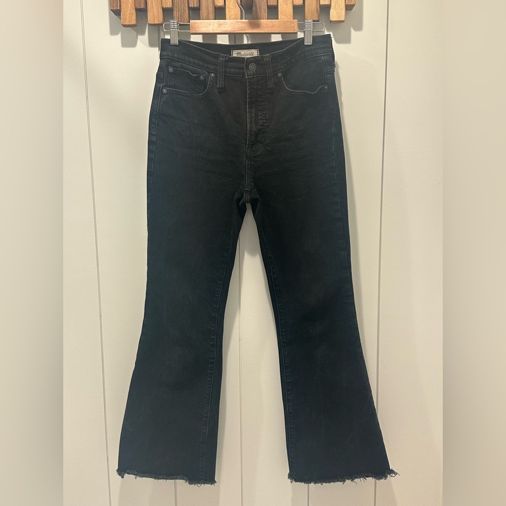 Madewell Black Flare Jeans with Frayed Hem